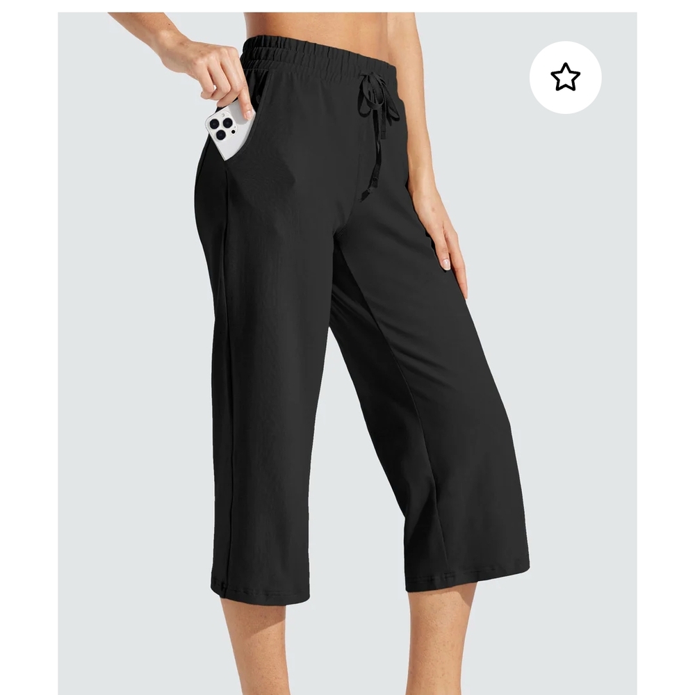 Zella Black Wide-Leg Capri Pants Size 10 Stretch Athletic Style